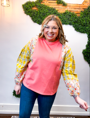 Rustic Blooms Colorblock Top in Coral *40% OFF* ALL SALES ARE FINAL*