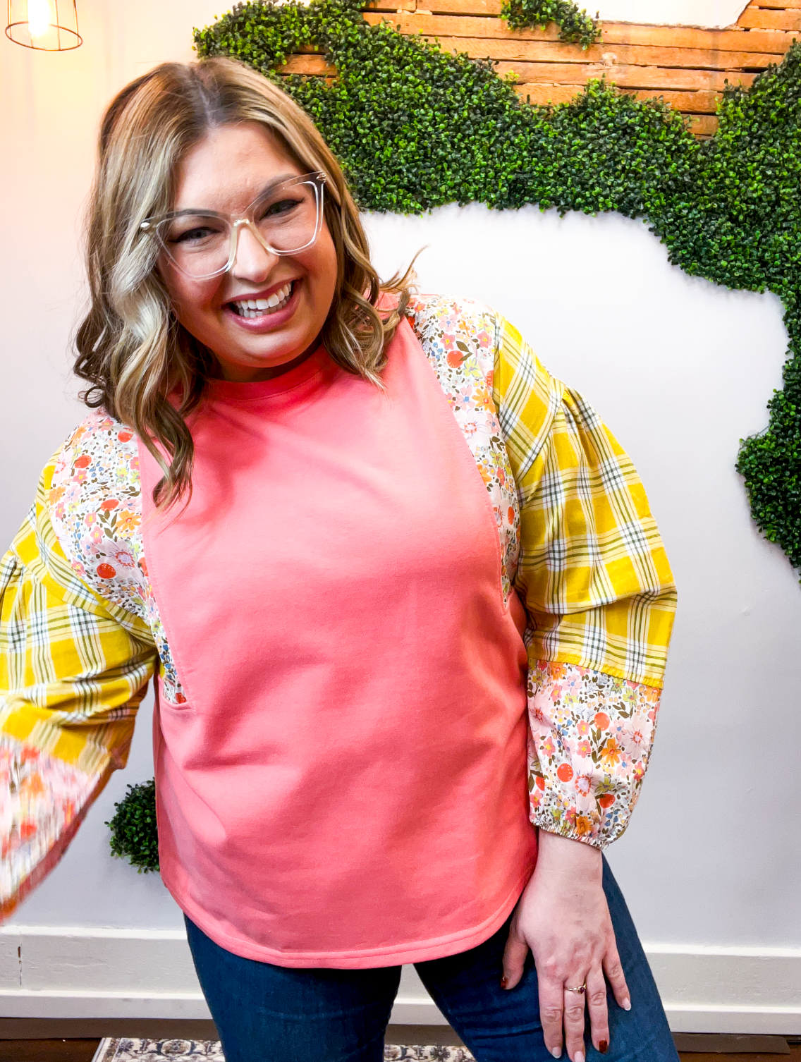 Rustic Blooms Colorblock Top in Coral *40% OFF* ALL SALES ARE FINAL*