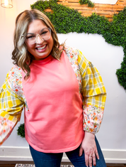 Rustic Blooms Colorblock Top in Coral *40% OFF* ALL SALES ARE FINAL*
