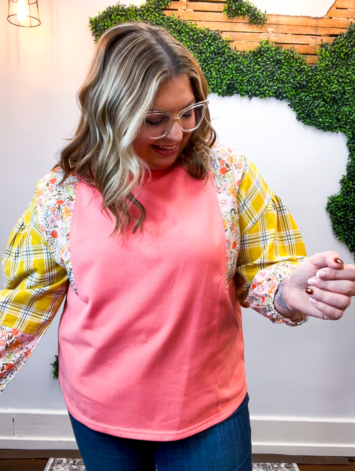 Rustic Blooms Colorblock Top in Coral *40% OFF* ALL SALES ARE FINAL*