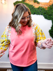 Rustic Blooms Colorblock Top in Coral *40% OFF* ALL SALES ARE FINAL*