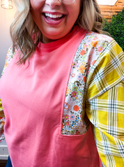 Rustic Blooms Colorblock Top in Coral *40% OFF* ALL SALES ARE FINAL*