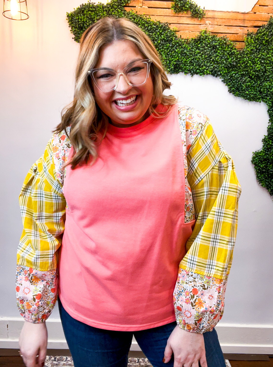 Rustic Blooms Colorblock Top in Coral *40% OFF* ALL SALES ARE FINAL*