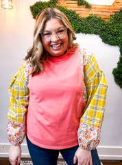 Rustic Blooms Colorblock Top in Coral *40% OFF* ALL SALES ARE FINAL*
