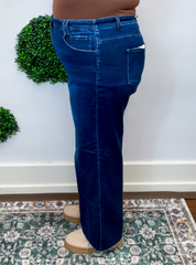 Risen | High Rise Ankle Wide Jeans With Crease Line Detail in Dark Wash