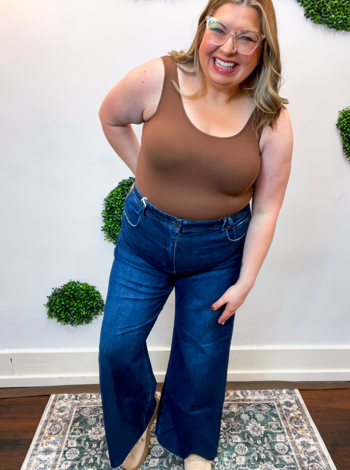 Risen | High Rise Ankle Wide Jeans With Crease Line Detail in Dark Wash