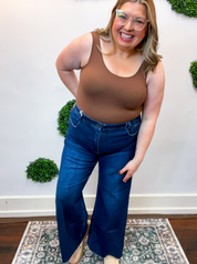 Risen | High Rise Ankle Wide Jeans With Crease Line Detail in Dark Wash