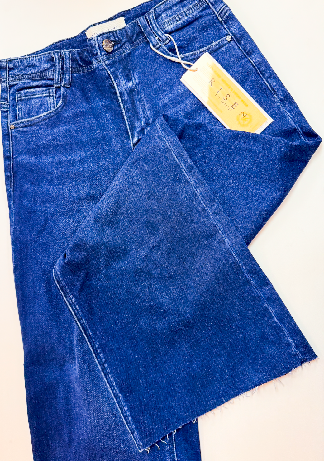 Risen | High Rise Ankle Wide Jeans With Crease Line Detail in Dark Wash