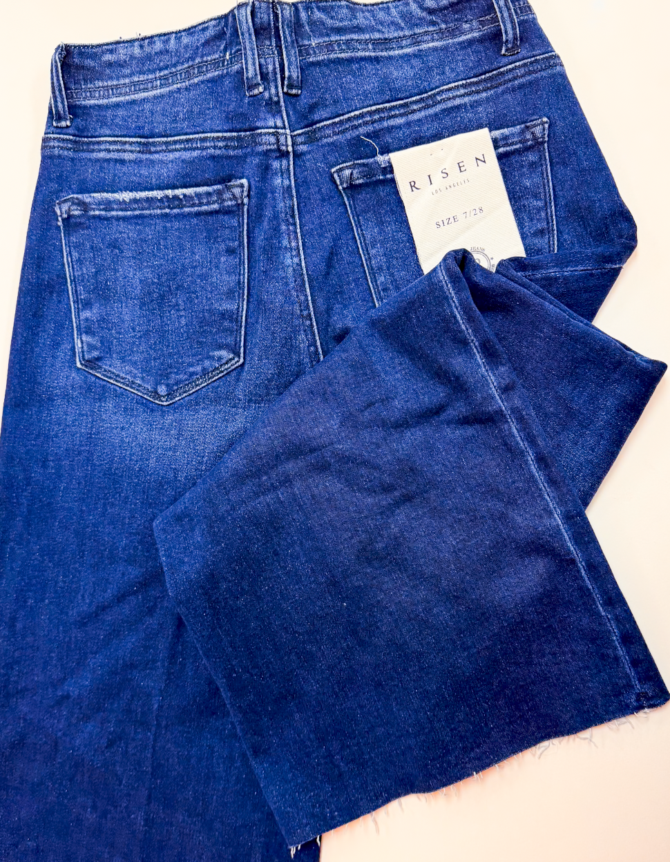 Risen | High Rise Ankle Wide Jeans With Crease Line Detail in Dark Wash