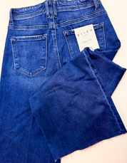 Risen | High Rise Ankle Wide Jeans With Crease Line Detail in Dark Wash