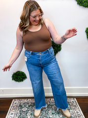 Risen | Tummy Control High Rise Ankle Straight Jeans in Medium Wash