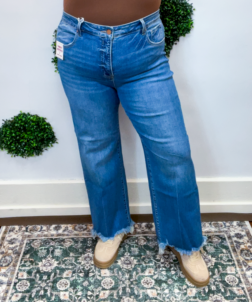 Risen | Tummy Control High Rise Ankle Straight Jeans in Medium Wash