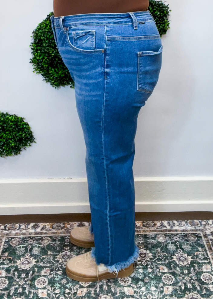 Risen | Tummy Control High Rise Ankle Straight Jeans in Medium Wash