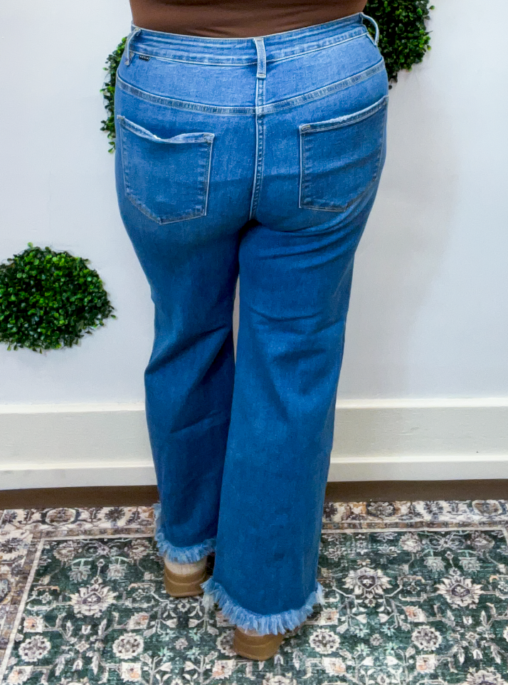 Risen | Tummy Control High Rise Ankle Straight Jeans in Medium Wash