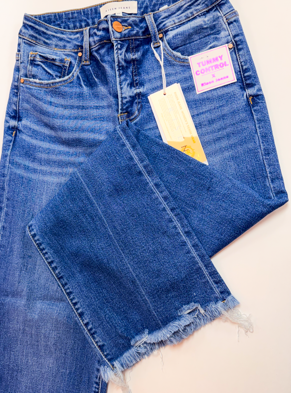 Risen | Tummy Control High Rise Ankle Straight Jeans in Medium Wash