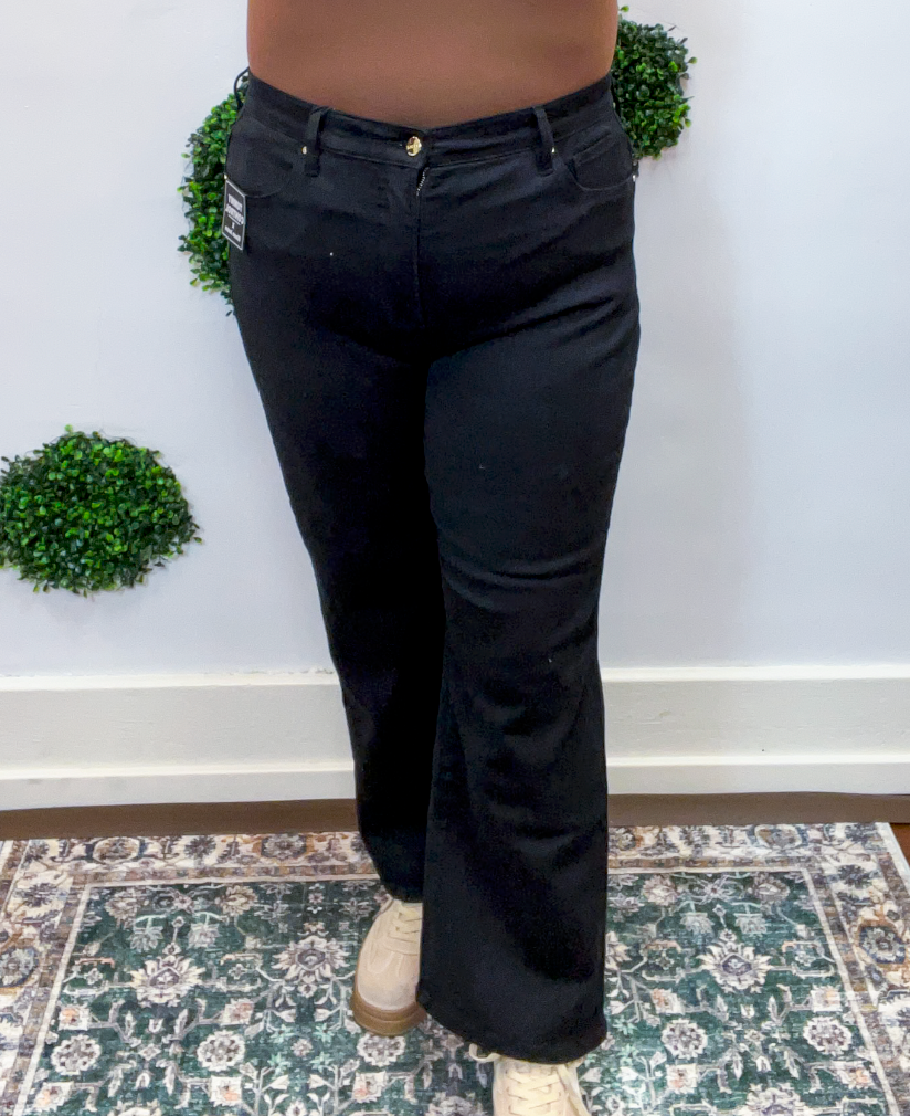 Risen | Tummy Control High Rise Crop Straight Pants in Black