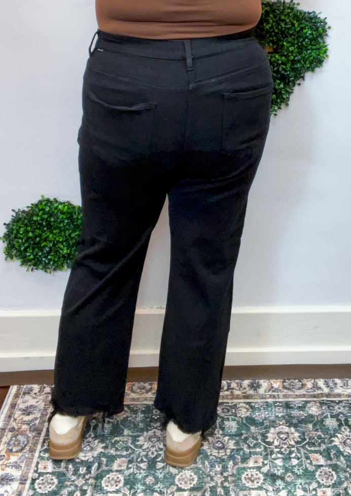 Risen | Tummy Control High Rise Crop Straight Pants in Black