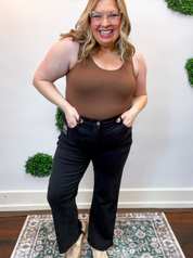 Risen | Tummy Control High Rise Crop Straight Pants in Black