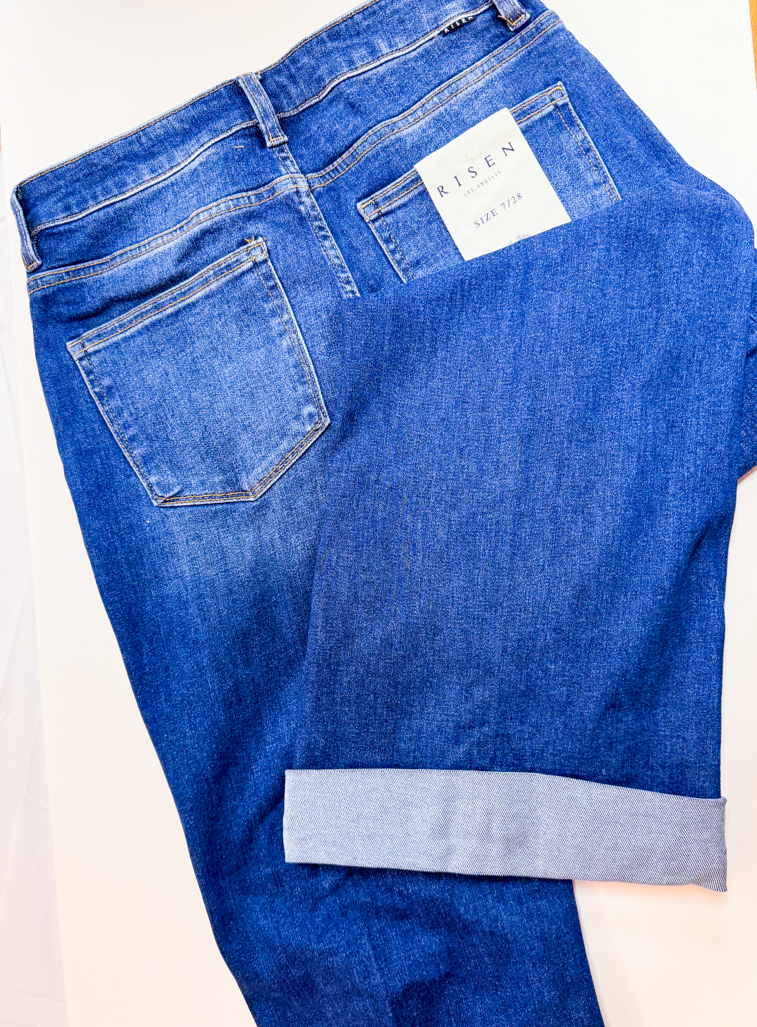 Risen | Tummy Control High Rise Wide Leg Cuffed Jeans in Dark Wash