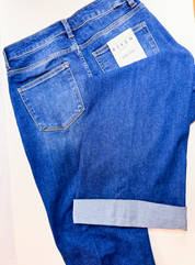 Risen | Tummy Control High Rise Wide Leg Cuffed Jeans in Dark Wash