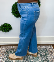 Risen | Tummy Control High Rise Crop Wide Leg Jeans in Medium Wash