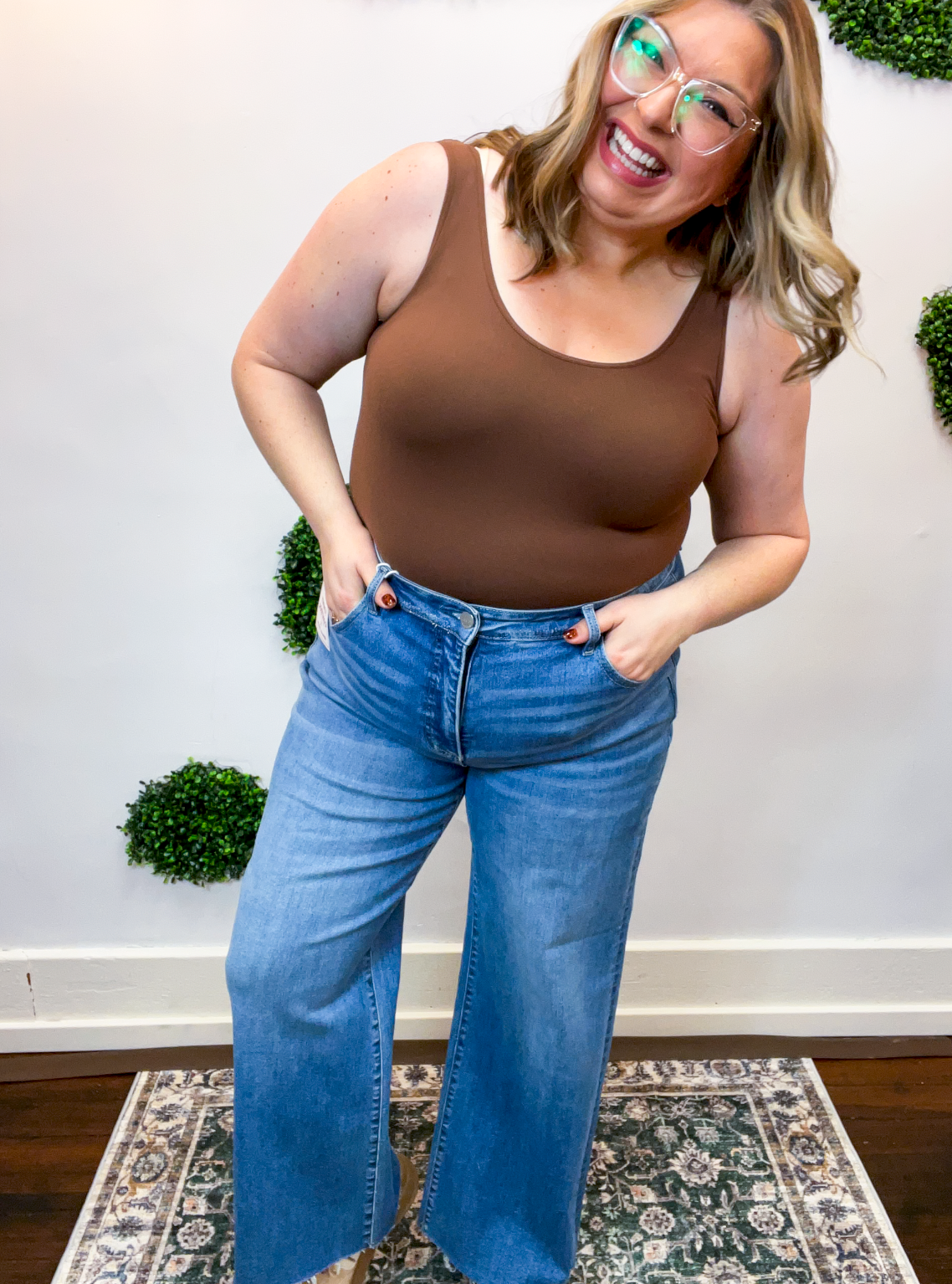 Risen | Tummy Control High Rise Crop Wide Leg Jeans in Medium Wash