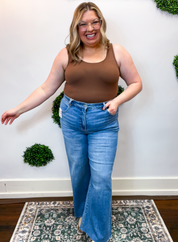 Risen | Tummy Control High Rise Crop Wide Leg Jeans in Medium Wash