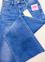 Risen | Tummy Control High Rise Crop Wide Leg Jeans in Medium Wash