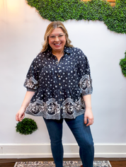 Easel | Midnight Meadow Button Down Top