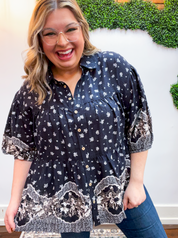 Easel | Midnight Meadow Button Down Top