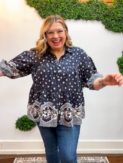 Easel | Midnight Meadow Button Down Top