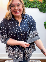 Easel | Midnight Meadow Button Down Top