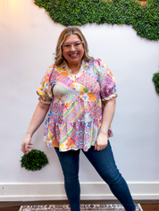 Easel | Patchwork Petals Babydoll Top