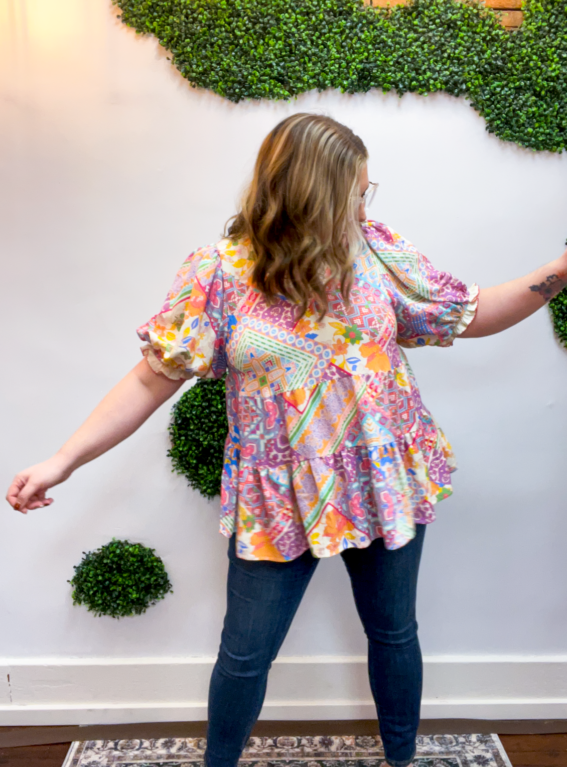 Easel | Patchwork Petals Babydoll Top