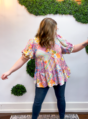 Easel | Patchwork Petals Babydoll Top