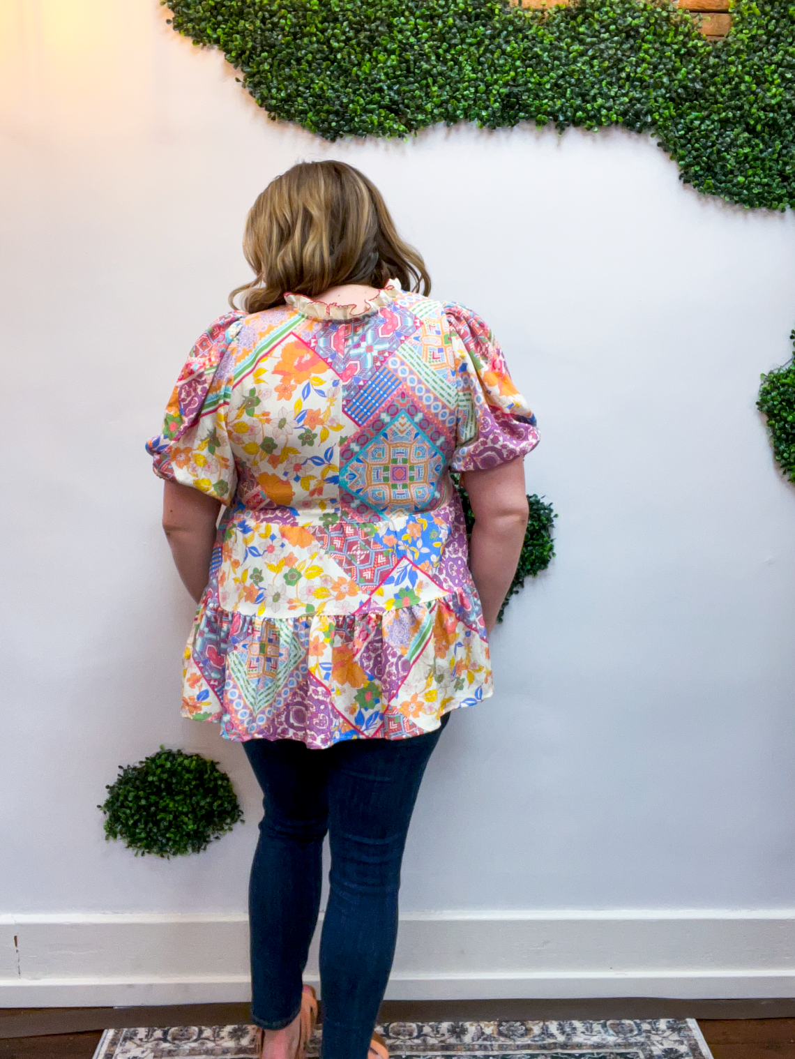 Easel | Patchwork Petals Babydoll Top