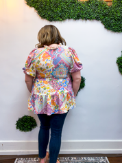 Easel | Patchwork Petals Babydoll Top