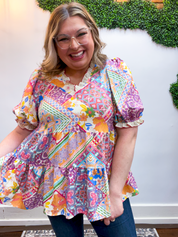 Easel | Patchwork Petals Babydoll Top