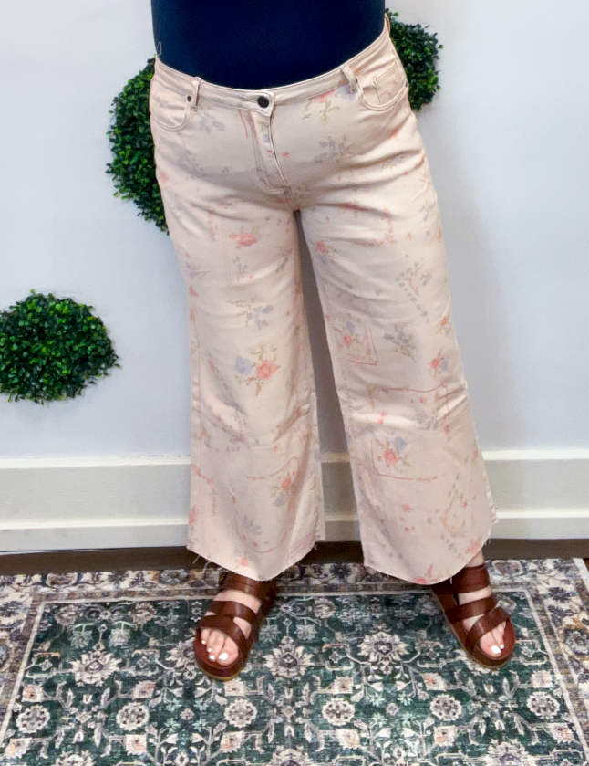 Easel | Petal Patch Wide Leg Pants