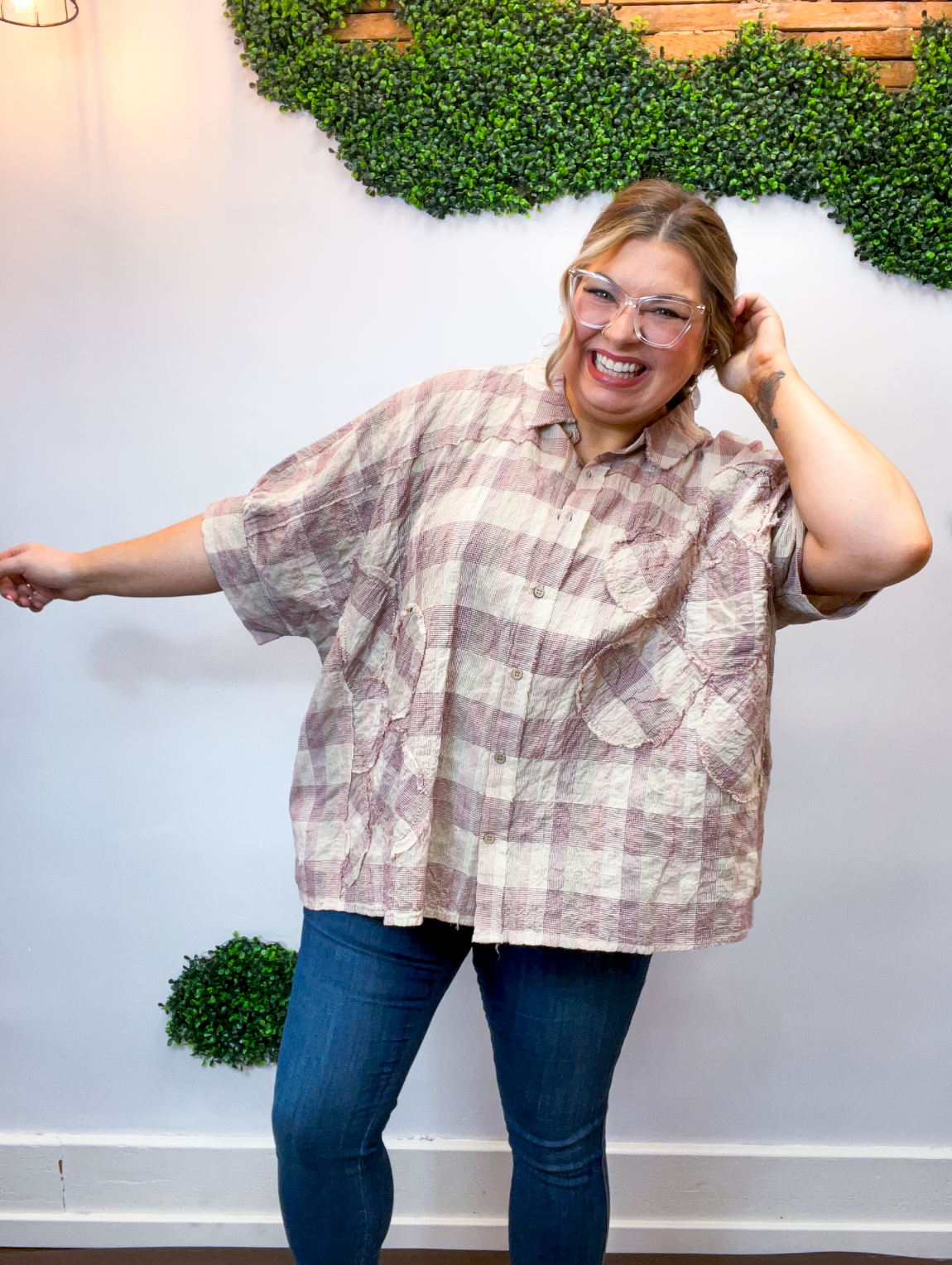 Easel | Faded Fields Plaid Top