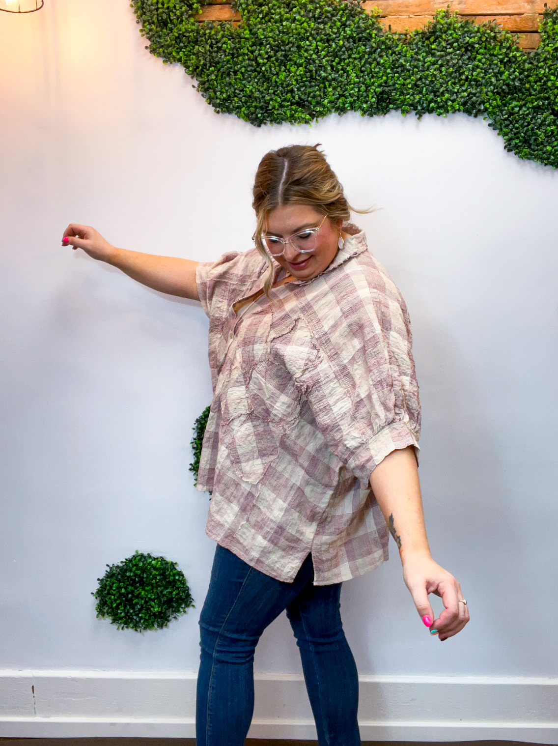 Easel | Faded Fields Plaid Top