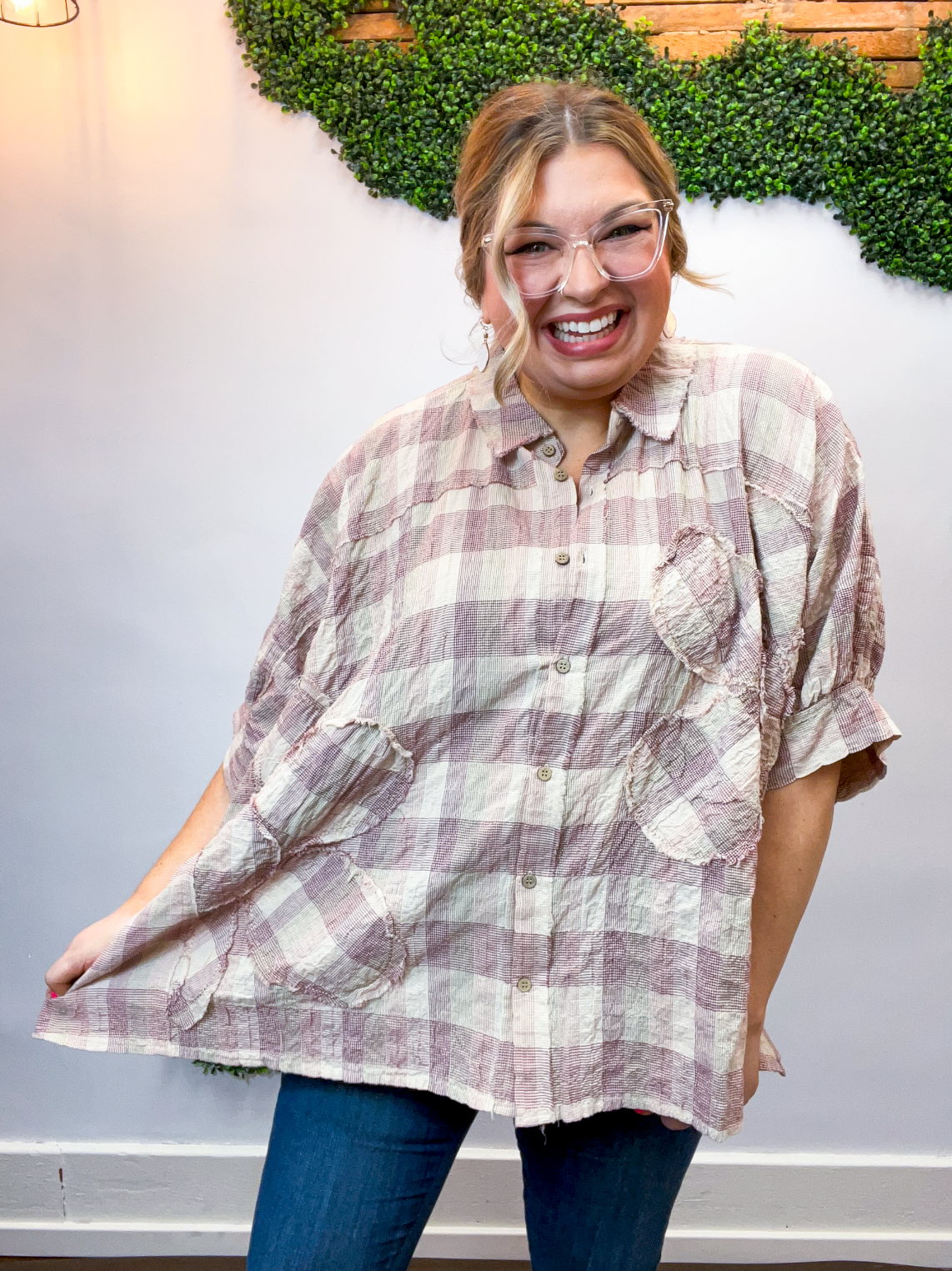 Easel | Faded Fields Plaid Top