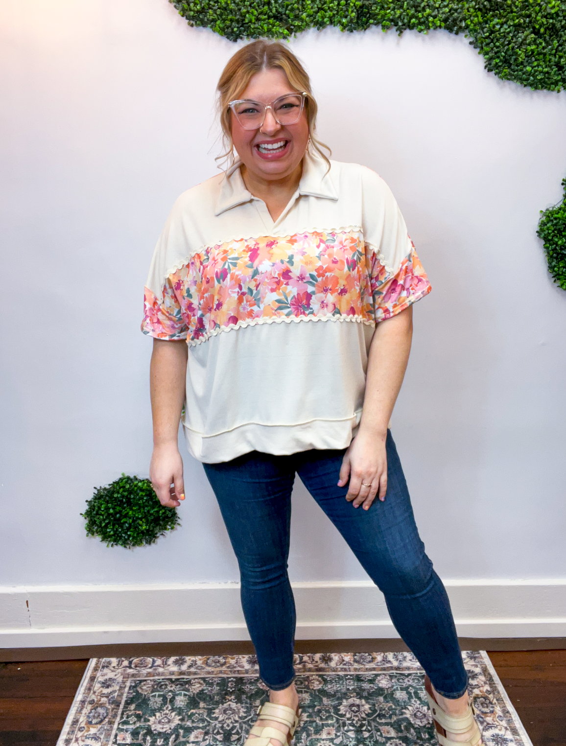 Ric Rac Rendezvous Top in Oatmeal & Peach