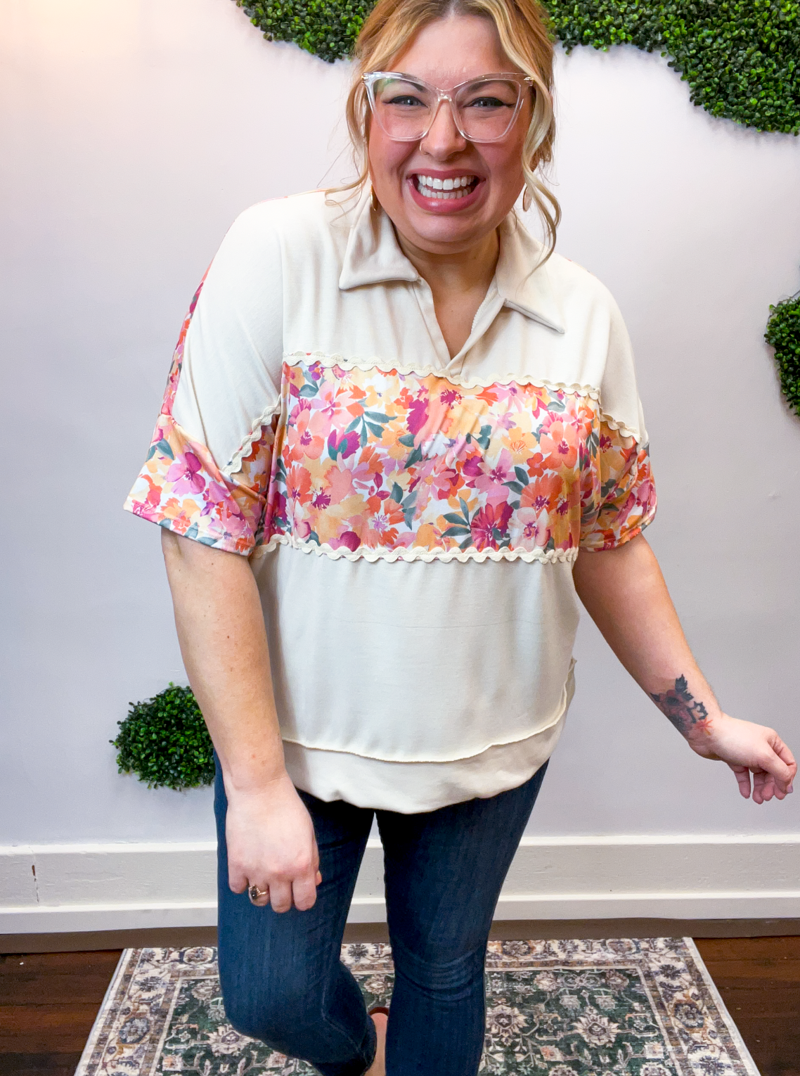 Ric Rac Rendezvous Top in Oatmeal & Peach
