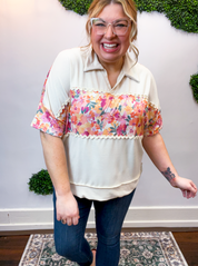 Ric Rac Rendezvous Top in Oatmeal & Peach