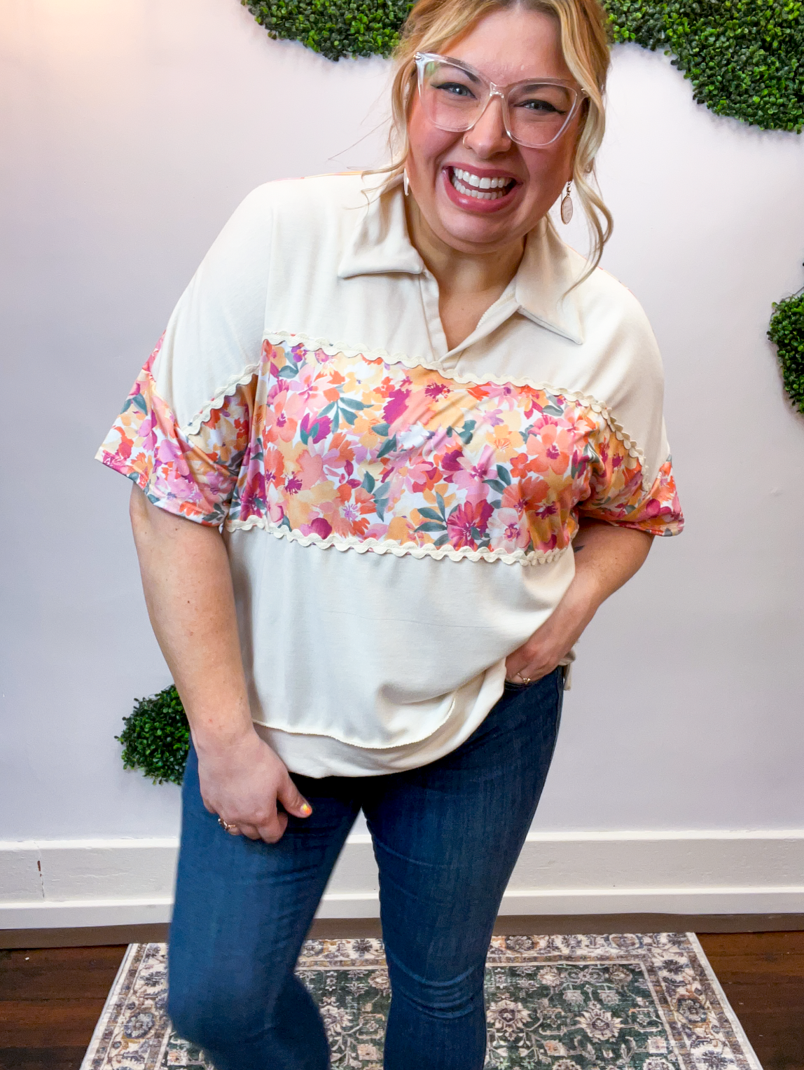 Ric Rac Rendezvous Top in Oatmeal & Peach