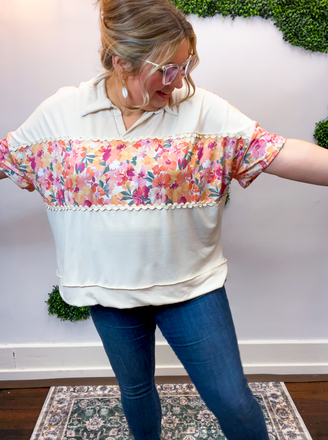 Ric Rac Rendezvous Top in Oatmeal & Peach