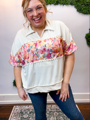 Ric Rac Rendezvous Top in Oatmeal & Peach