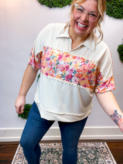 Ric Rac Rendezvous Top in Oatmeal & Peach