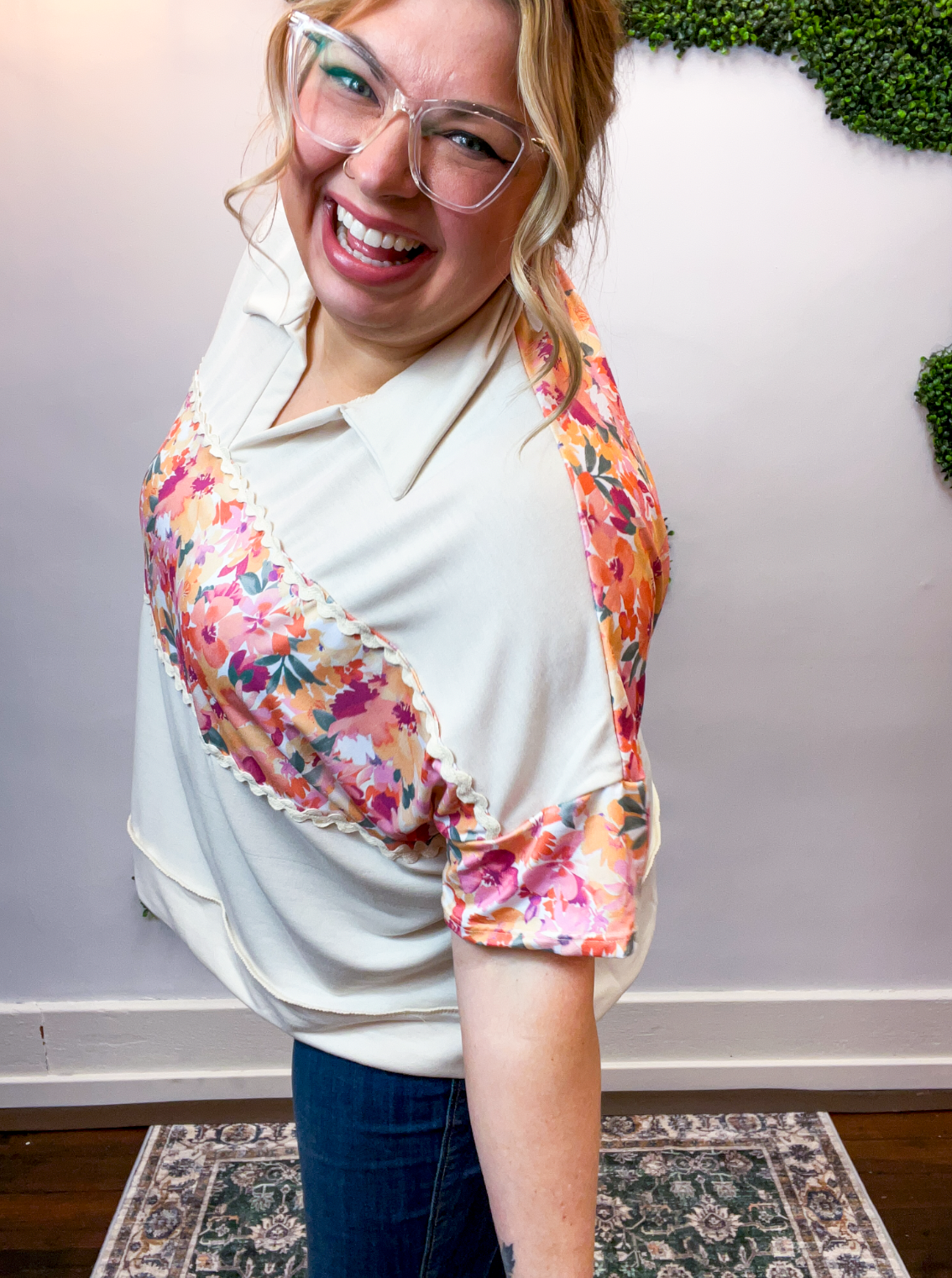 Ric Rac Rendezvous Top in Oatmeal & Peach